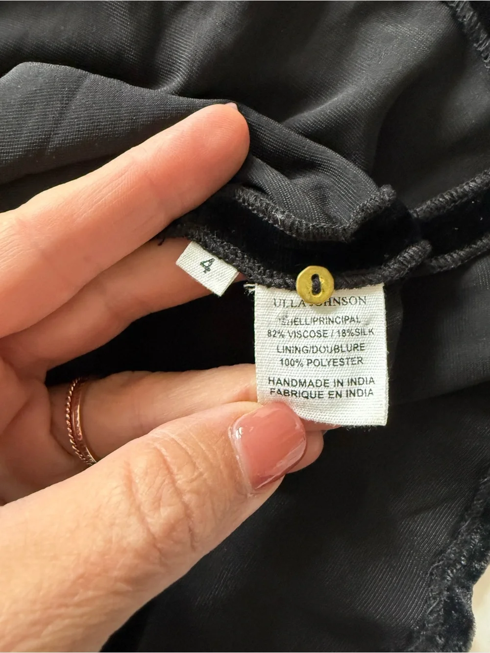 Ulla Johnson Giles Black Velvet Puff Sleeve Top size 4